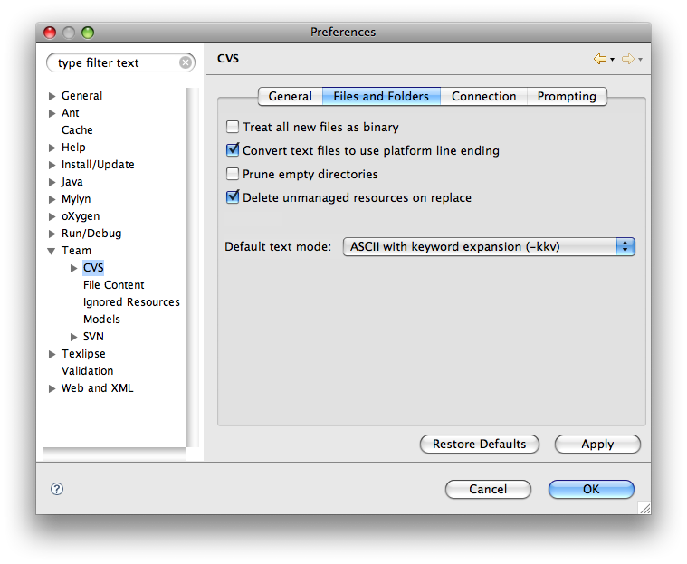 Eclipse screenshot: Uncheck 'Prune empty directories' in the preferences to see empty folders in CVS